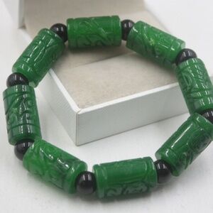 Natural Grade A Jade (jadeite) Green Coin Tube Big Bead Knitted Bracelet